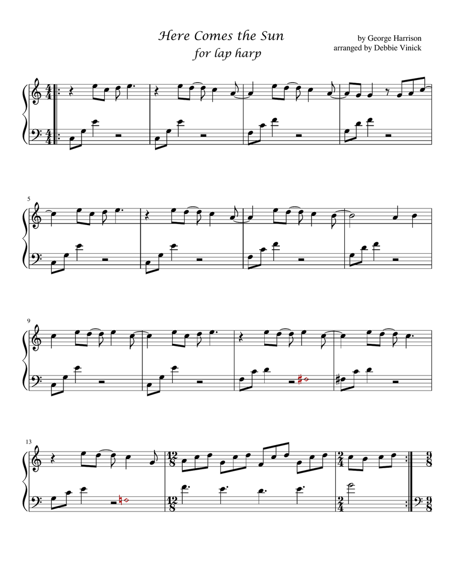 Here Comes The Sun Celtic Harp scores gallery preview page 2