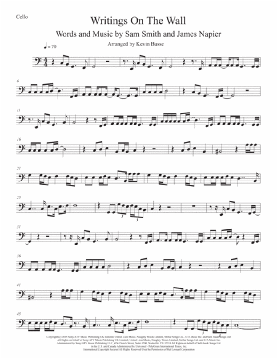 Writing's On The Wall from the film SPECTRE Cello Solo scores gallery preview page 1