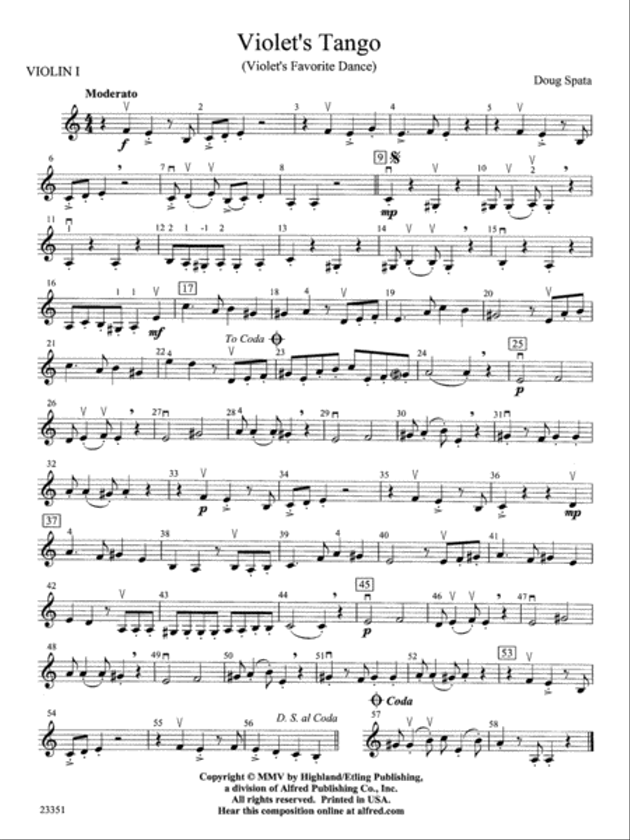Violet's Tango: 1st Violin String Orchestra scores gallery preview page 1