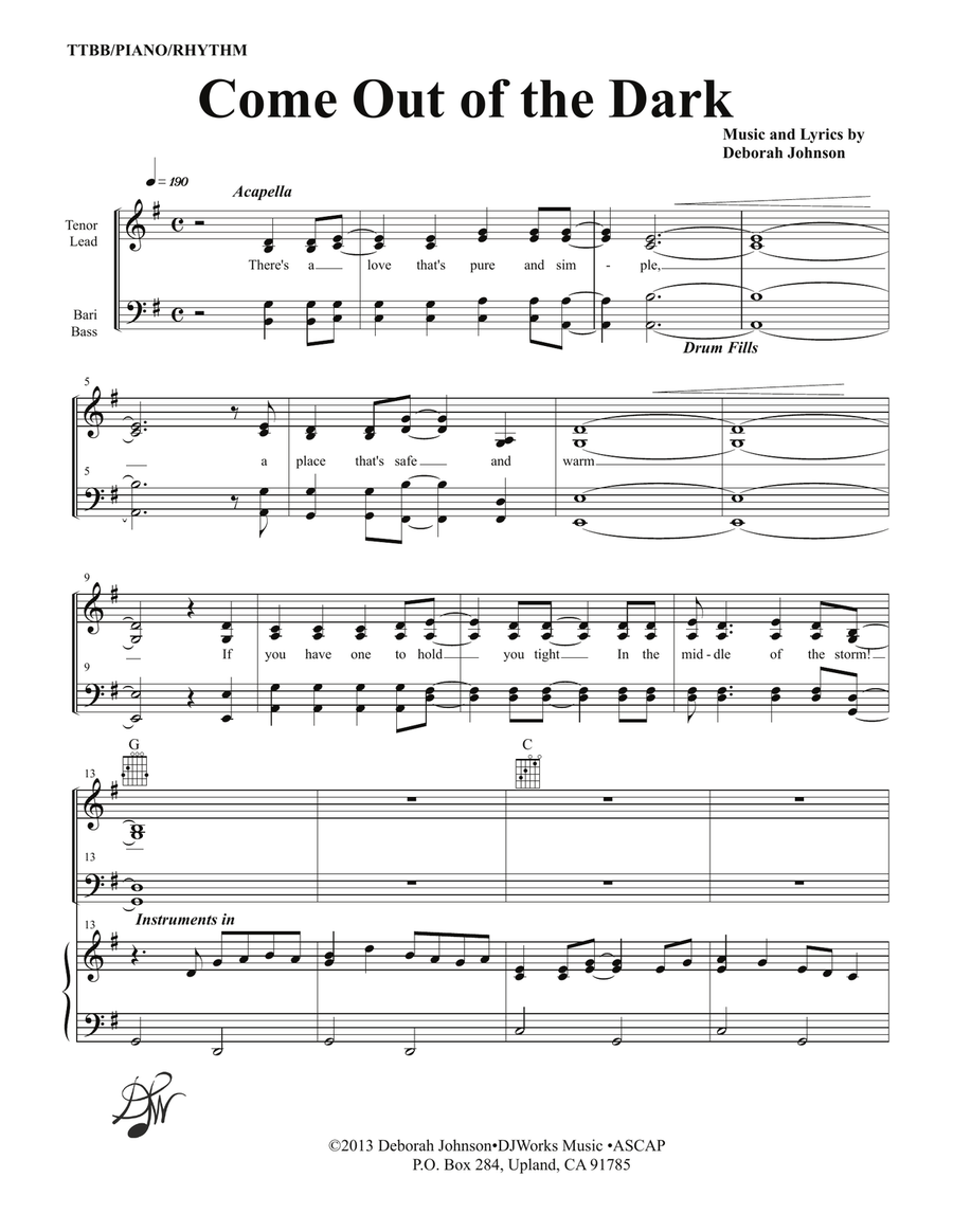 Come Out of the Dark- Quartet TTBB scores gallery preview page 2