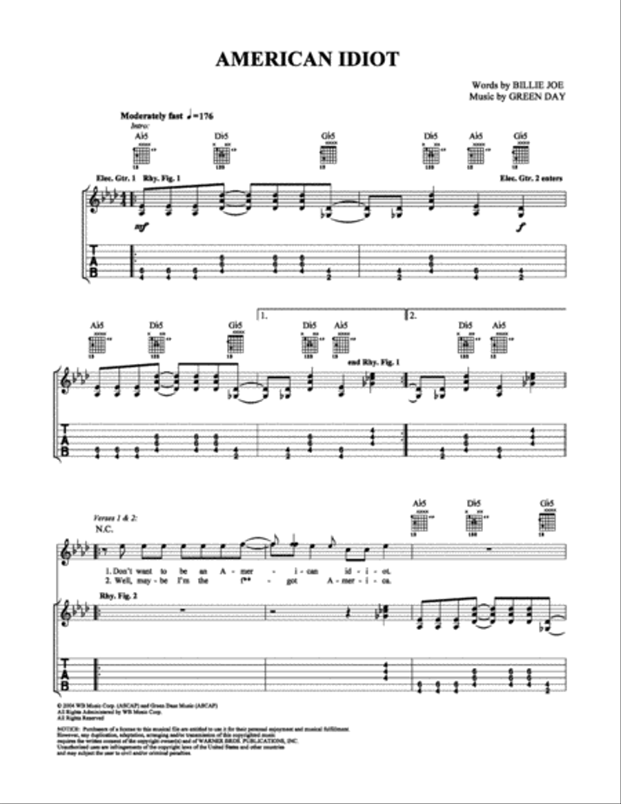 American Idiot Electric Guitar scores gallery preview page 1