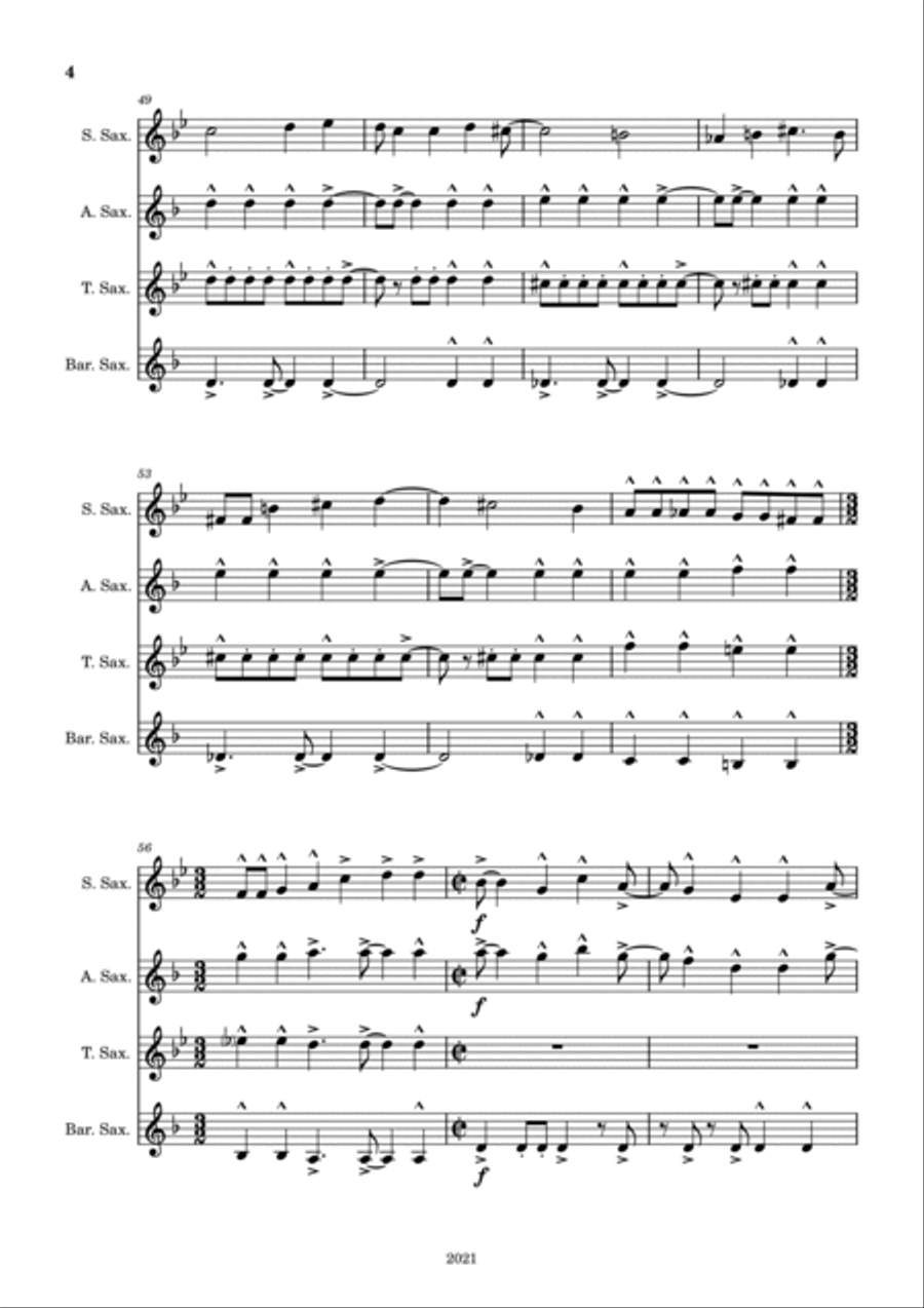 The Dragon of the West The Dragon of the West Saxophone Quartet scores gallery preview page 4