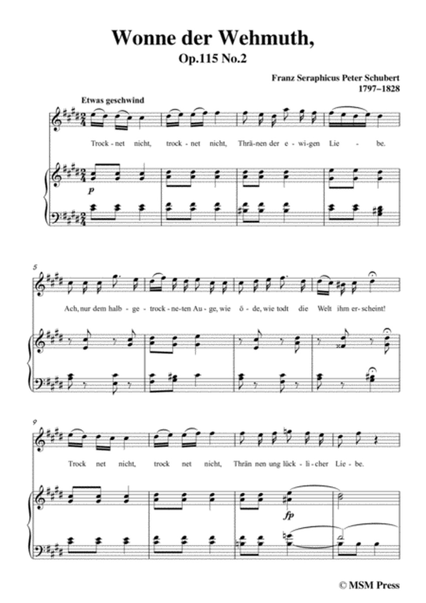 Schubert-Wonne der Wehmuth,Op.115 No.2,in c sharp minor,for Voice&Piano image number null