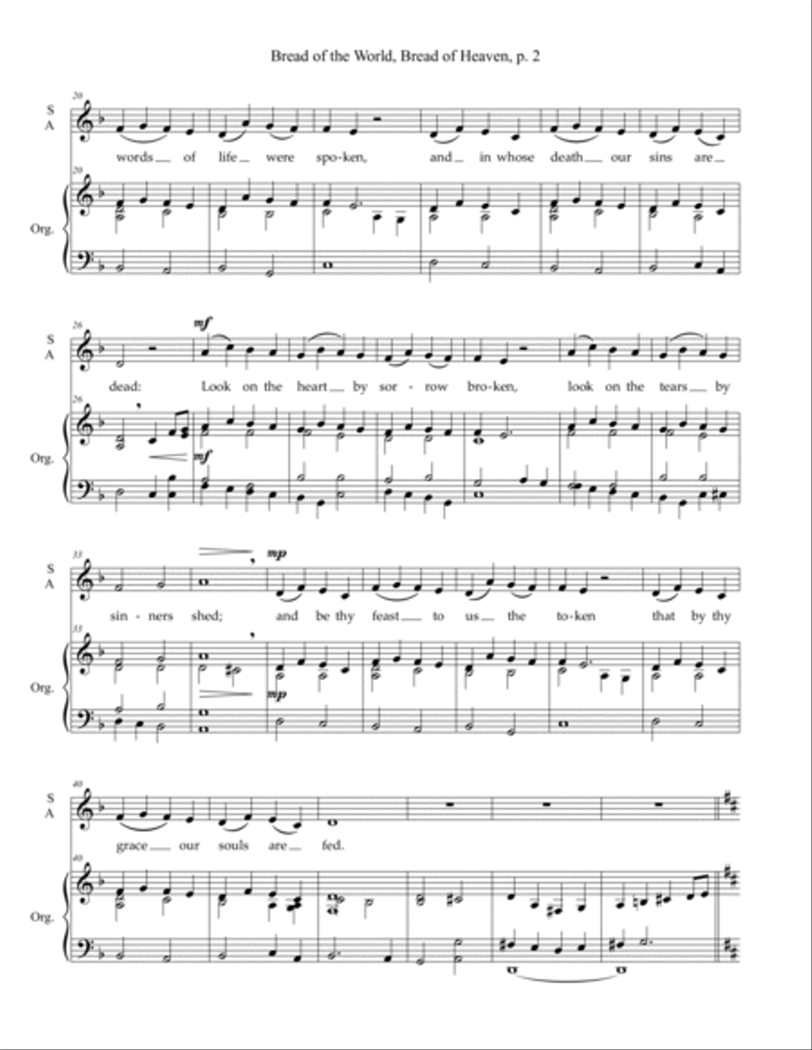 Bread of the World, Bread of Heaven — SATB voices, organ 4-Part scores gallery preview page 3