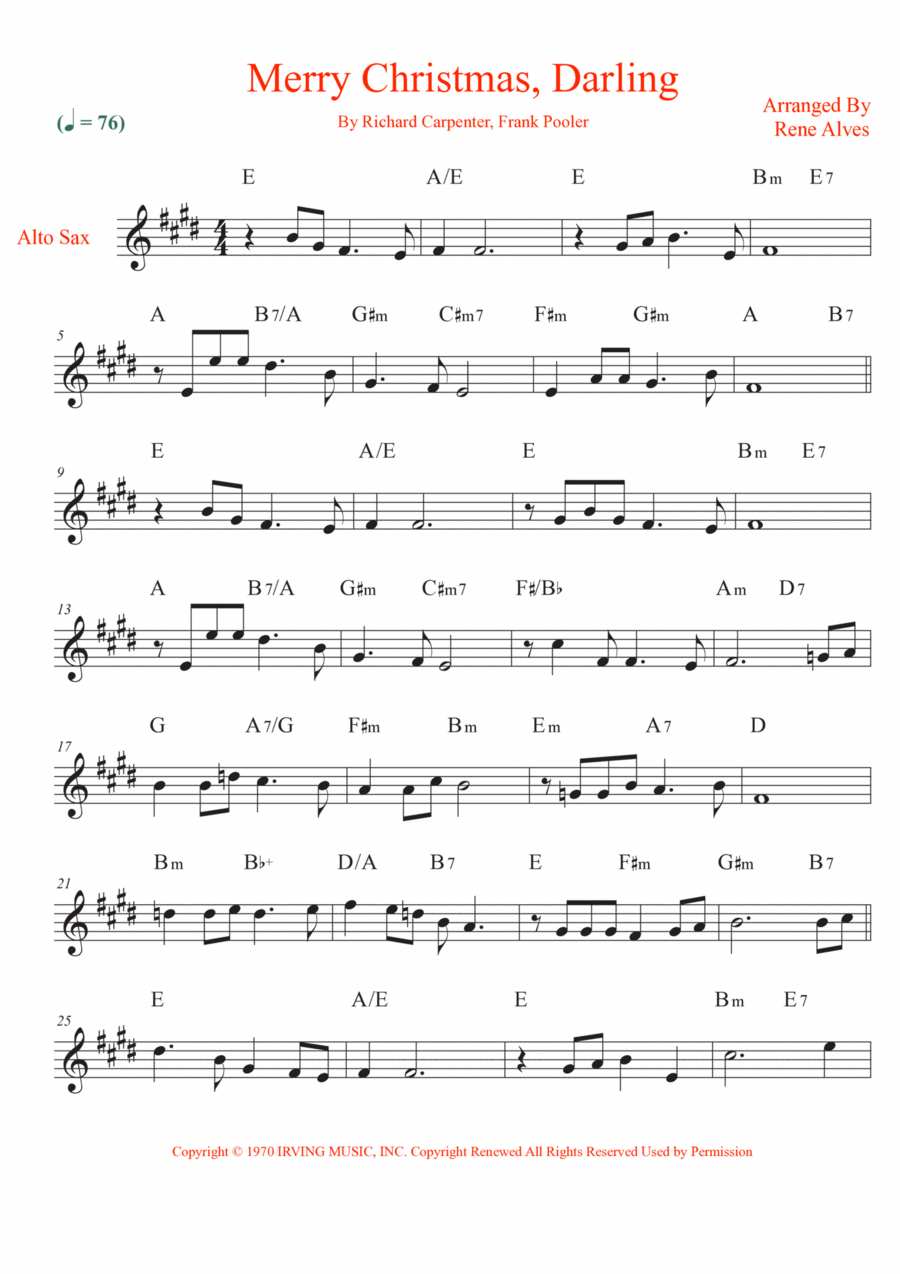 Merry Christmas, Darling Alto Saxophone scores gallery preview page 1