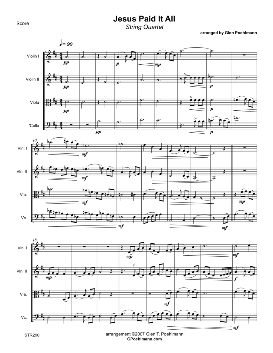 JESUS PAID IT ALL - String Quartet (unaccompanied) A Cappella scores gallery preview page 1