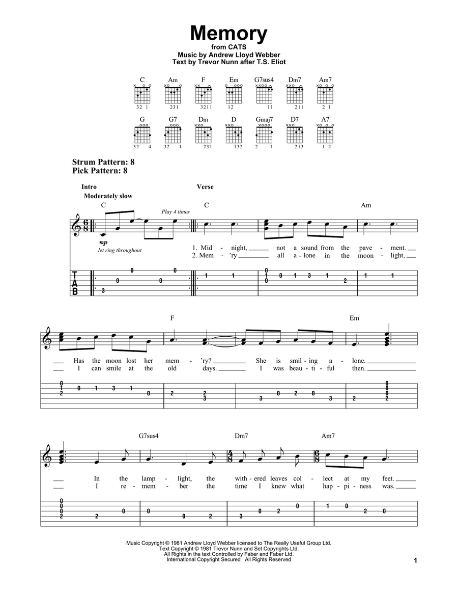 Memory (from Cats) Guitar Tablature scores gallery preview page 1