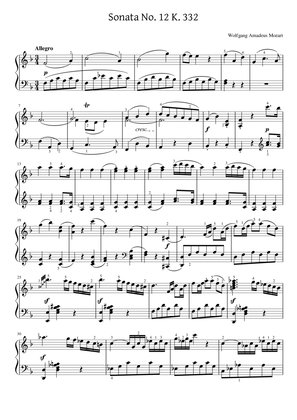 Book cover for Mozart - Piano Sonata No.12 in F major, K.332/300k - Original With Fingered - For Piano Solo