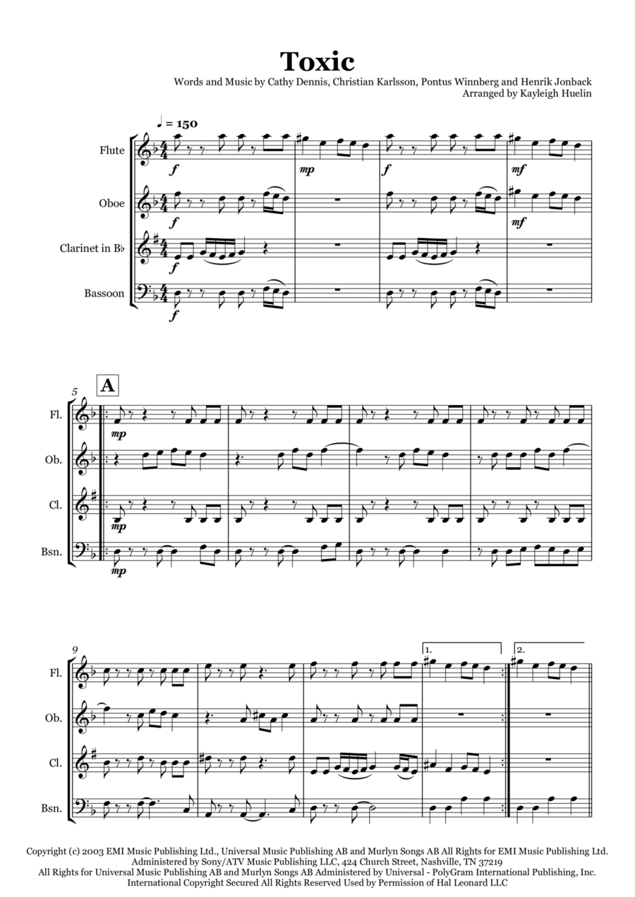 Toxic Woodwind Quartet scores gallery preview page 1