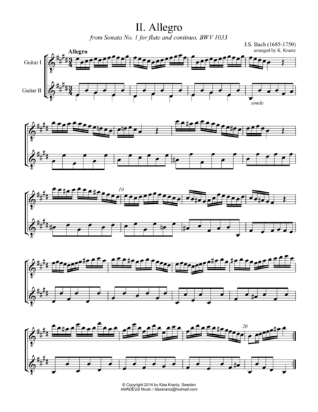 Allegro BWV 1033 for guitar duo