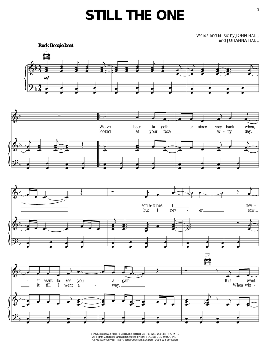 Still The One Piano, Vocal, Guitar scores gallery preview page 1