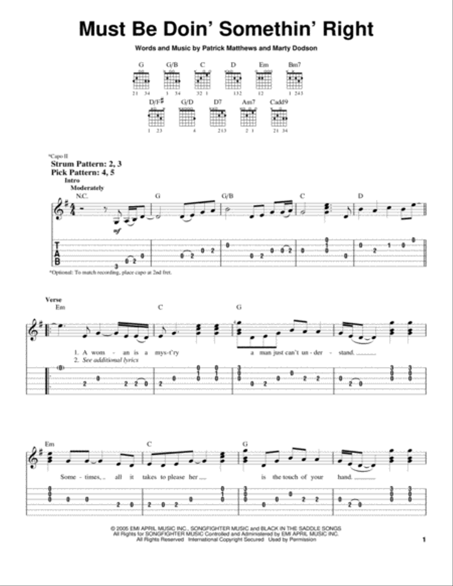 Must Be Doin' Somethin' Right Acoustic Guitar scores gallery preview page 1