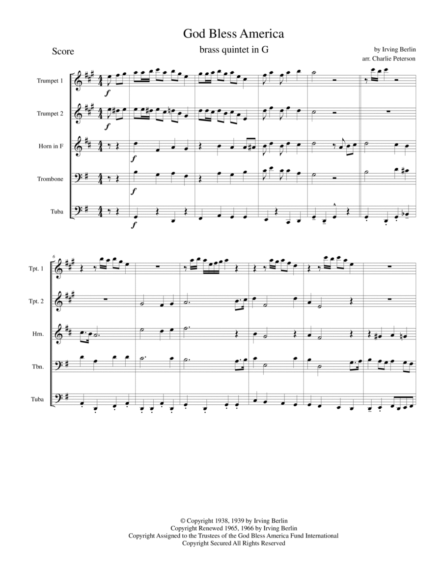 God Bless America ® Brass Ensemble scores gallery preview page 1