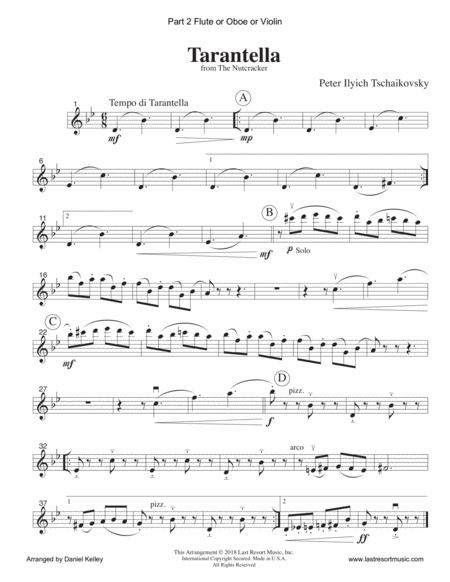 Tarantella from the Nutcracker for String Quartet or Piano Quintet with optional Violin 3 Part