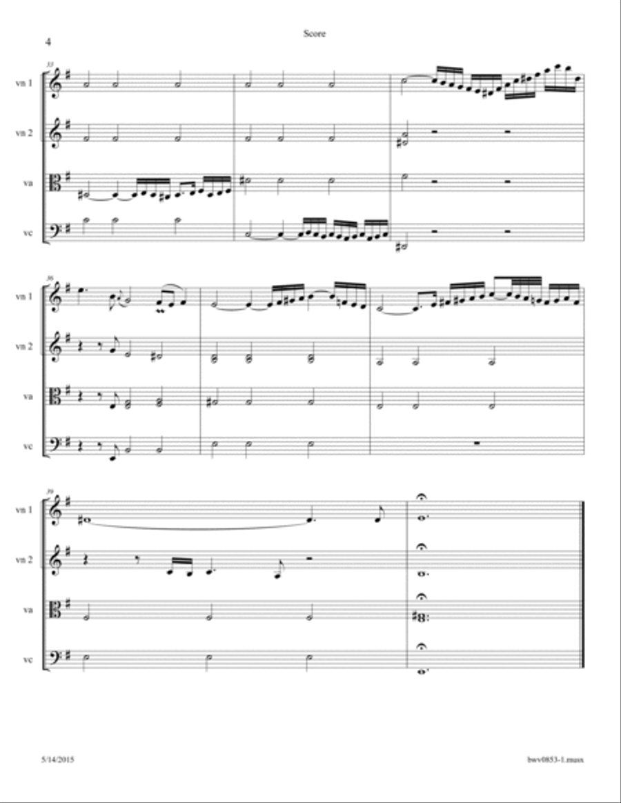 Bach: Prelude BWV 853 arr. for String Quartet String Quartet scores gallery preview page 4