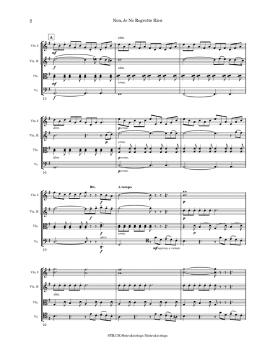 Non, Je Ne Regrette Rien String Quartet scores gallery preview page 3