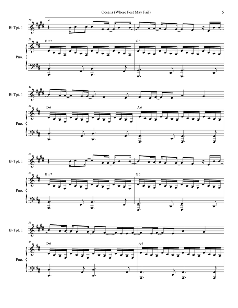 Oceans (Where Feet May Fail) Trumpet Duet scores gallery preview page 5