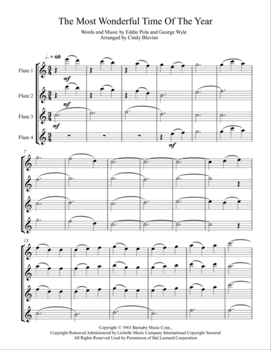 The Most Wonderful Time Of The Year Flute Quartet scores gallery preview page 2