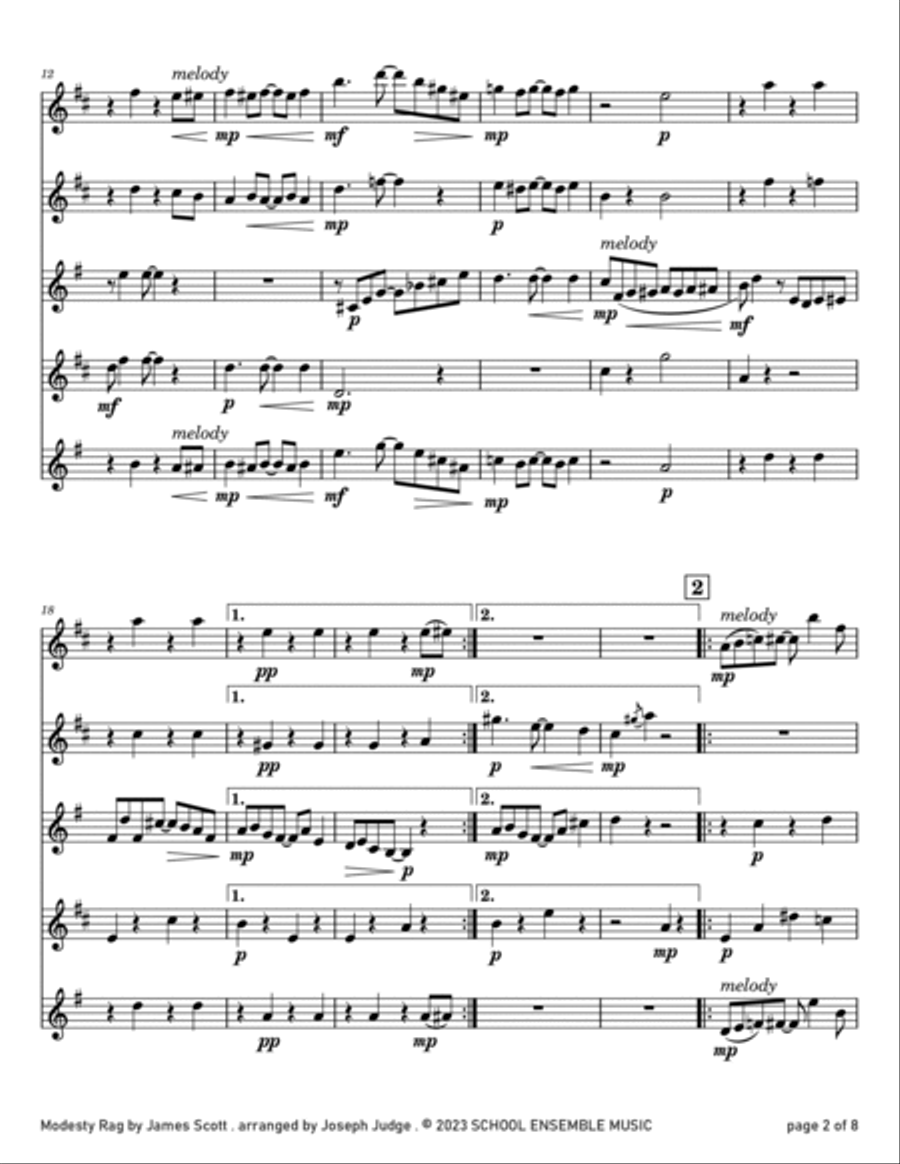 Modesty Rag by James Scott for Saxophone Quartet in Schools Saxophone Quartet scores gallery preview page 2