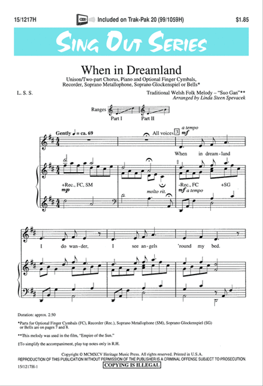 When in Dreamland Unison Choir scores gallery preview page 1