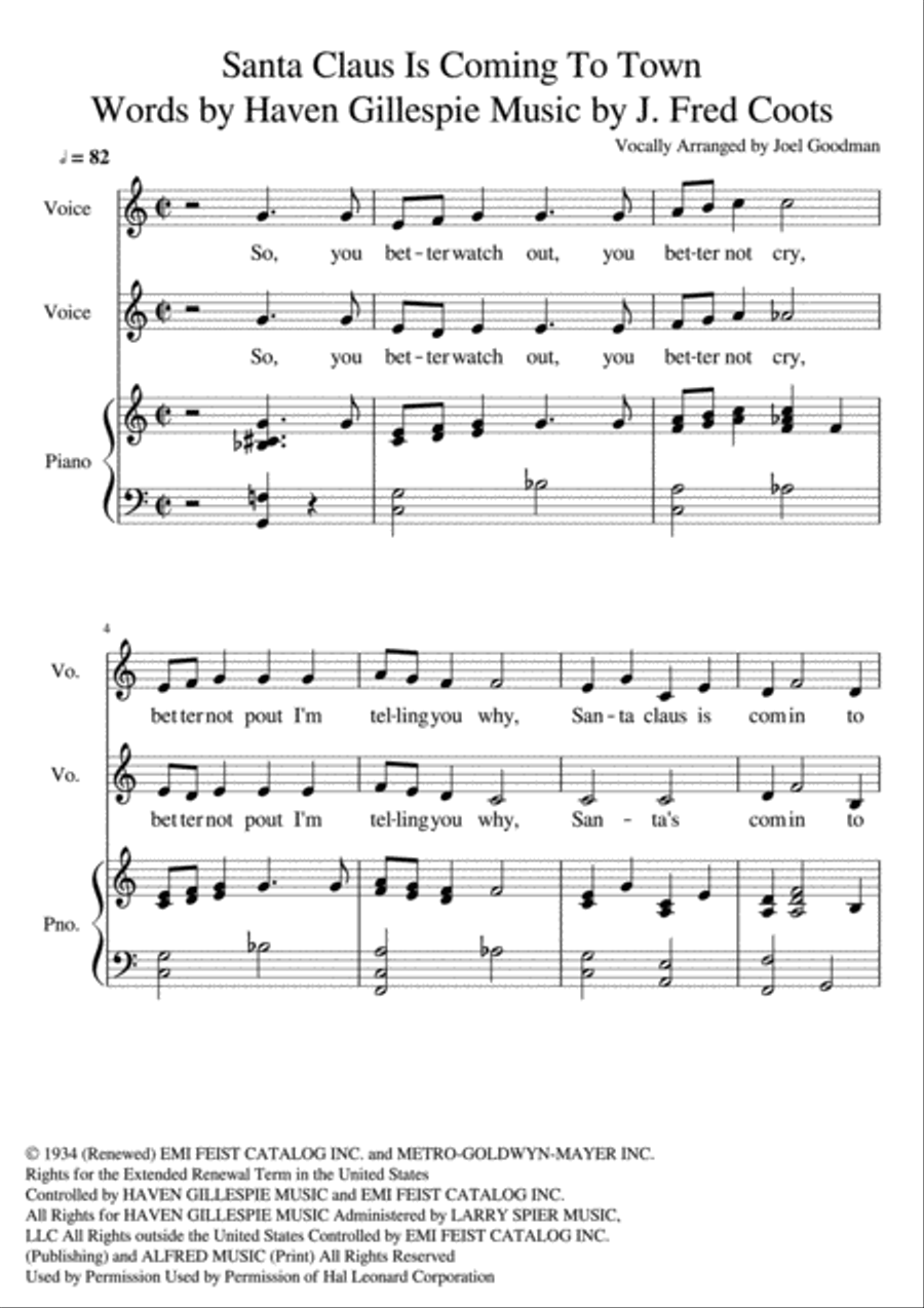 Santa Claus Is Comin' To Town Piano scores gallery preview page 1