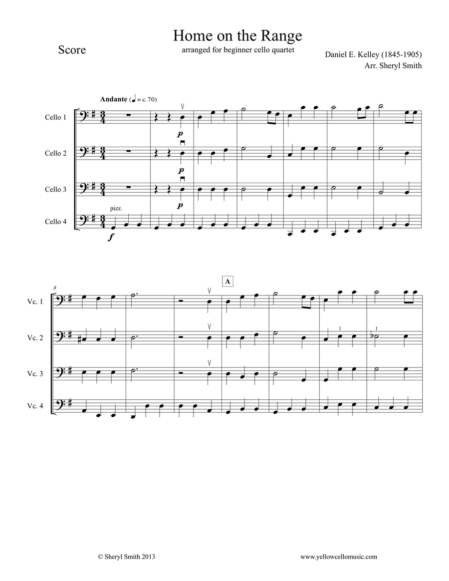 Home on the Range for Beginner Cello Quartet (four cellos) String Orchestra scores gallery preview page 1