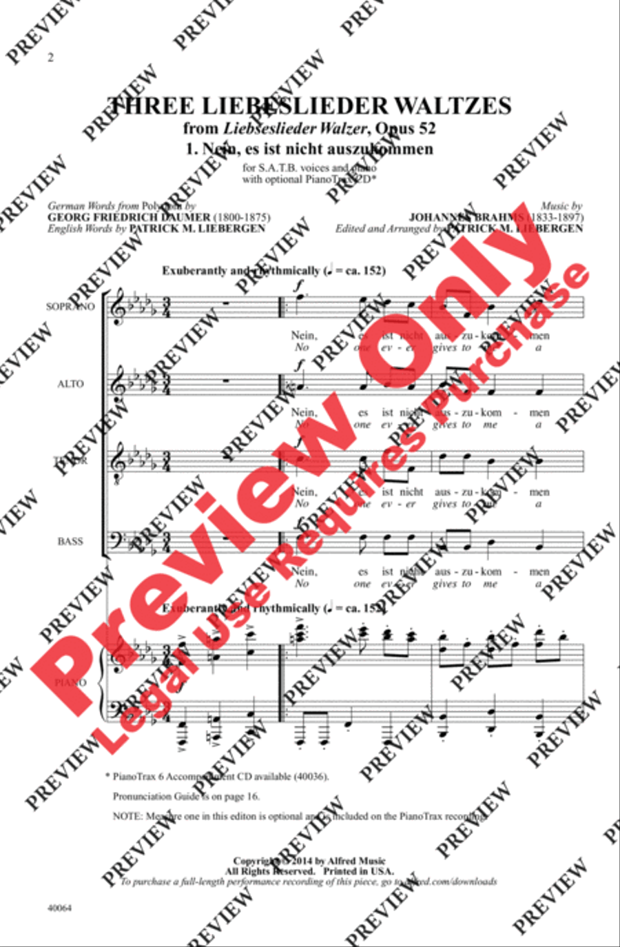Three Liebeslieder Waltzes (from Liebeslieder Walzer, Opus 52) 4-Part scores gallery preview page 2