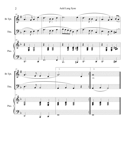 Auld Lang Syne (trumpet and trombone duet) with optional piano accompaniment image number null