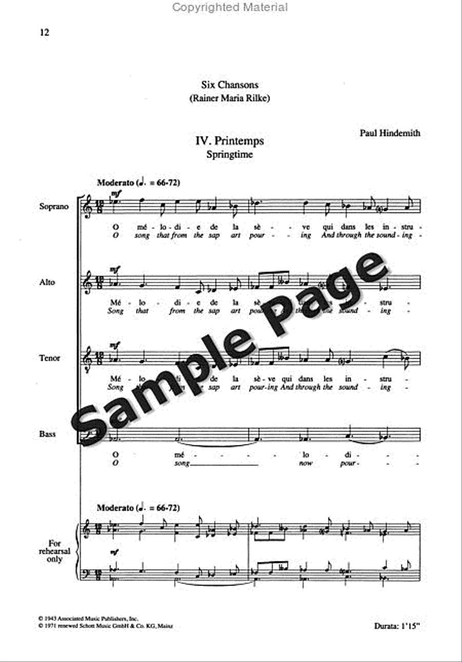 6 Chansons (Complete) 4-Part scores gallery preview page 12