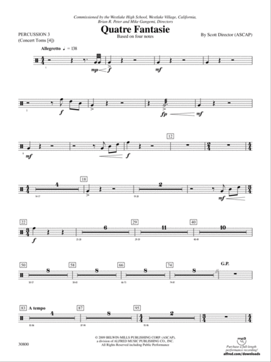 Quatre Fantasie: 3rd Percussion Concert Band scores gallery preview page 1