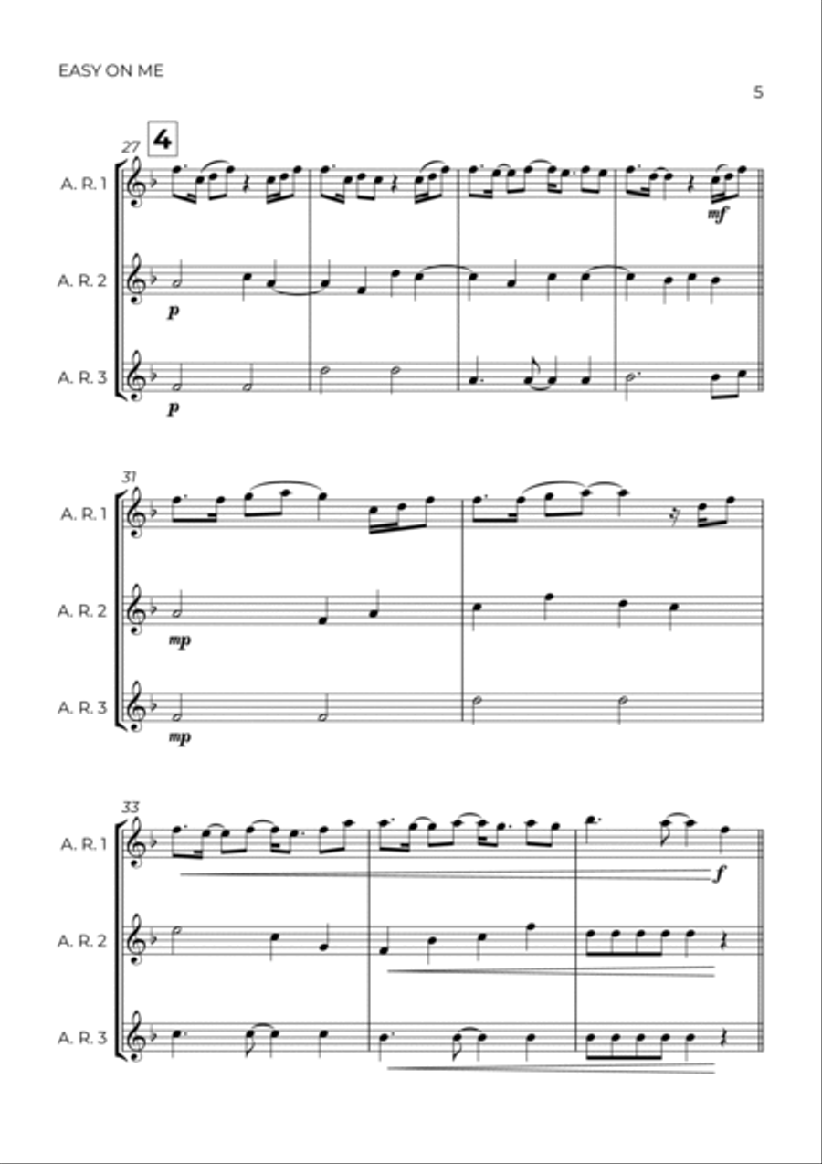 Easy On Me Alto Recorder scores gallery preview page 5