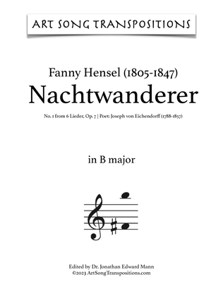 Book cover for HENSEL: Nachtwanderer, Op. 7 no. 1 (transposed to B major and B-flat major)