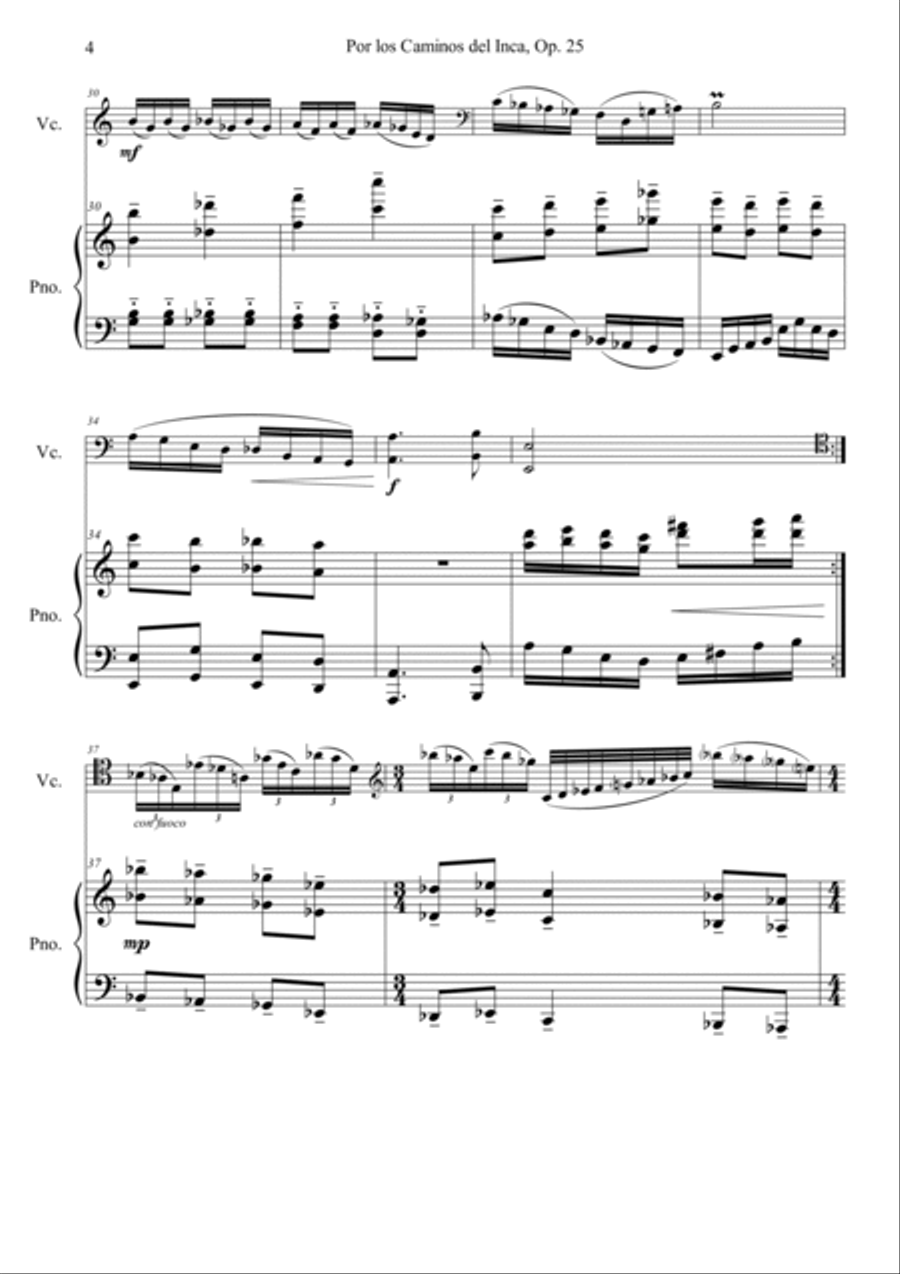 Por los Caminos del Inca, Op. 25 for cello and piano Piano scores gallery preview page 4