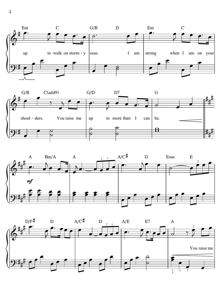 You Raise Me Up (arr. Phillip Keveren) Easy Piano scores gallery preview page 2