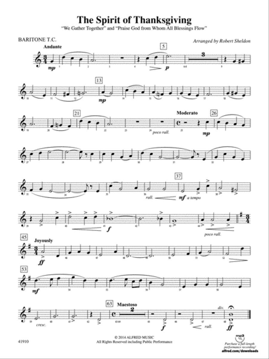 The Spirit of Thanksgiving: Baritone T.C. Concert Band scores gallery preview page 1
