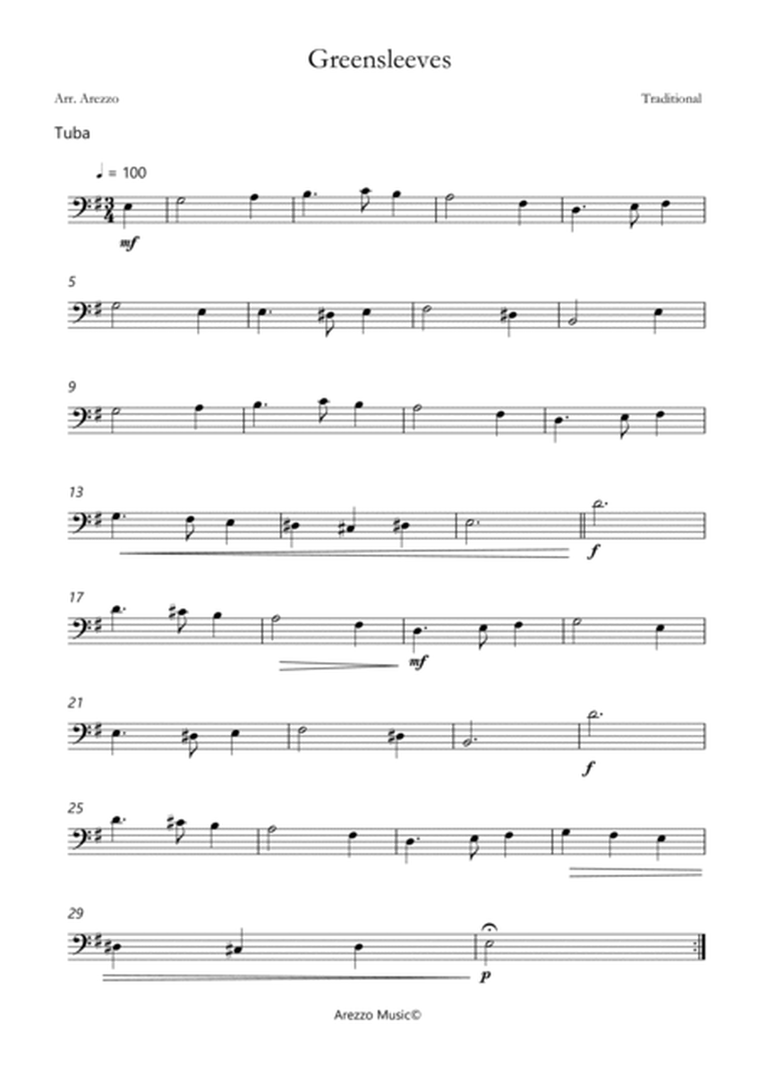 traditional greensleeves tuba duo sheet music for beginners image number null