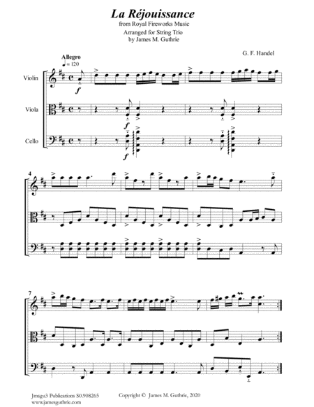 Handel: La Réjouissance from Royal Fireworks Music for String Trio image number null