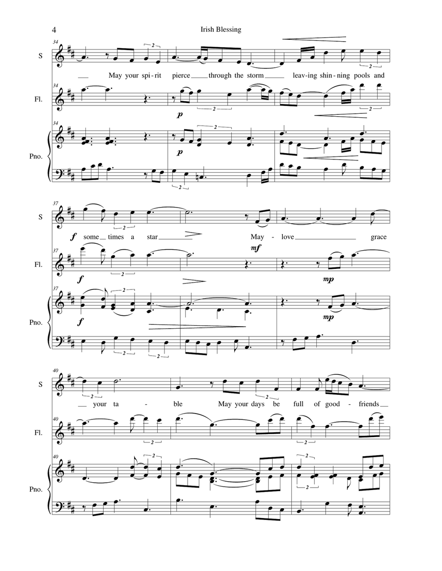 Irish Blessing for Soprano Voice, Flute and Piano Flute scores gallery preview page 5