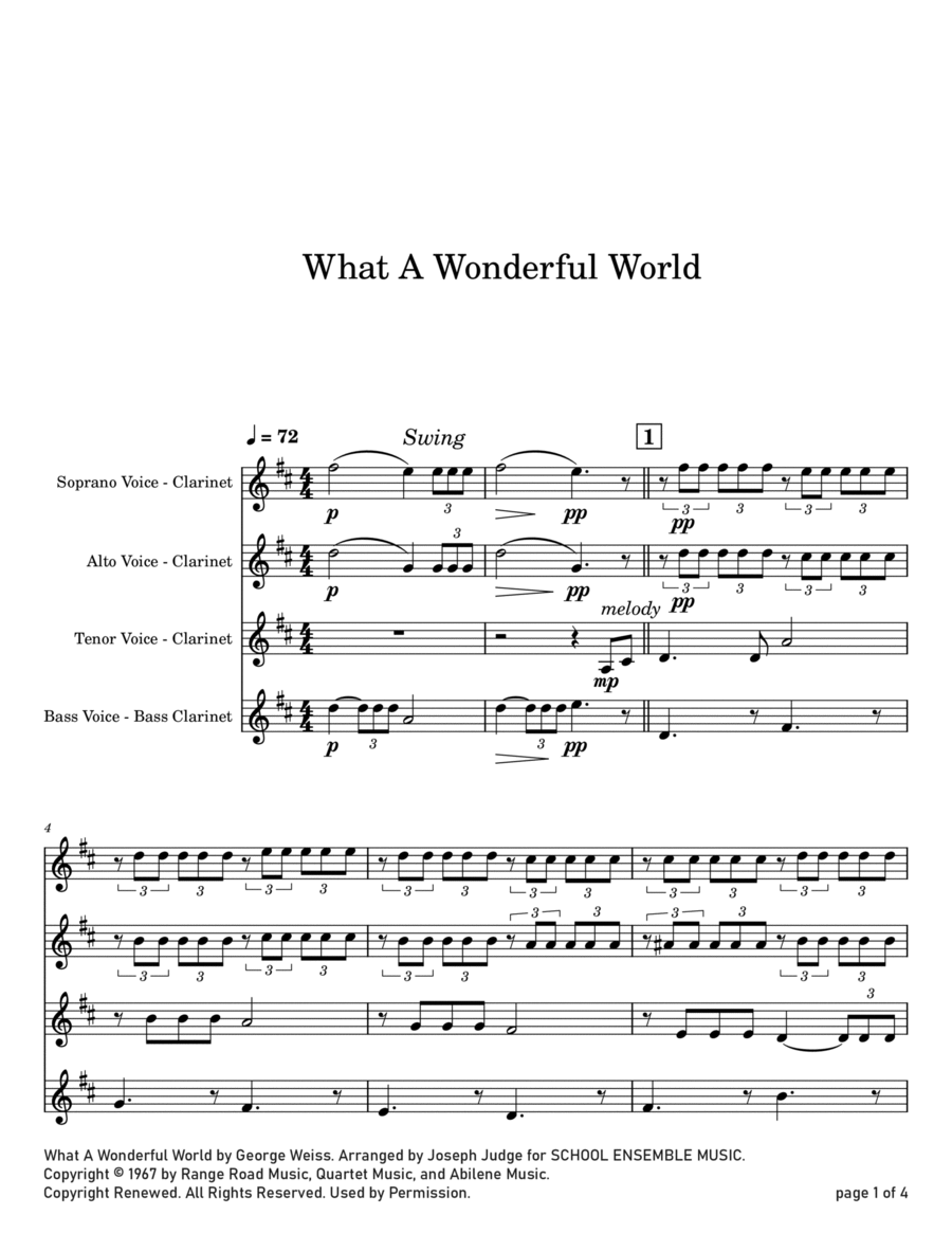 What A Wonderful World What A Wonderful World Clarinet Quartet scores gallery preview page 1