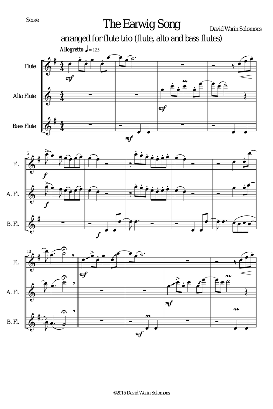 The Earwig song flute trio (SAB) 3-Part scores gallery preview page 1