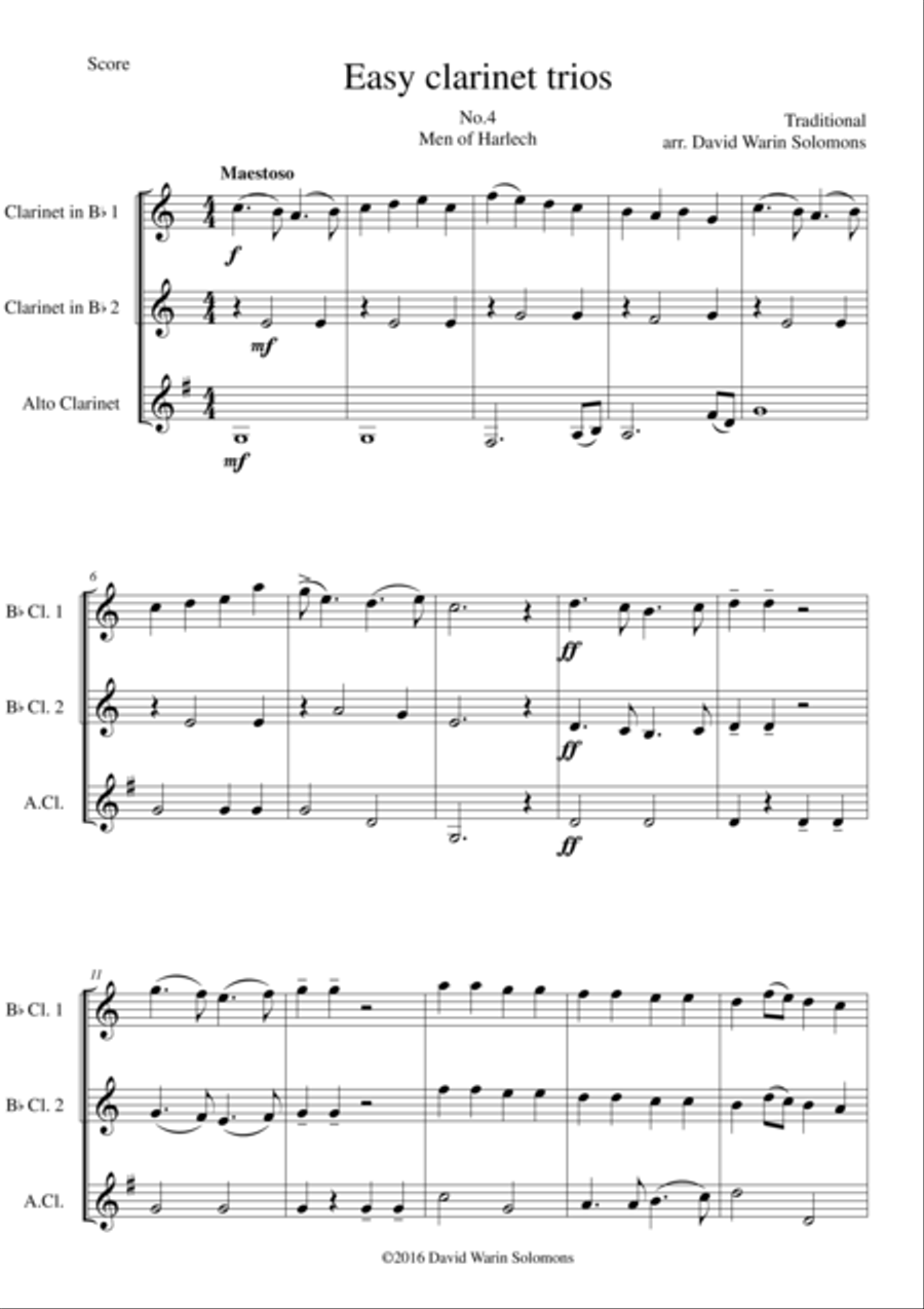 Men of Harlech (Rhyfelgyrch Gwŷr Harlech) for clarinet trio (2 B flats and 1 Alto) Clarinet Trio scores gallery preview page 1