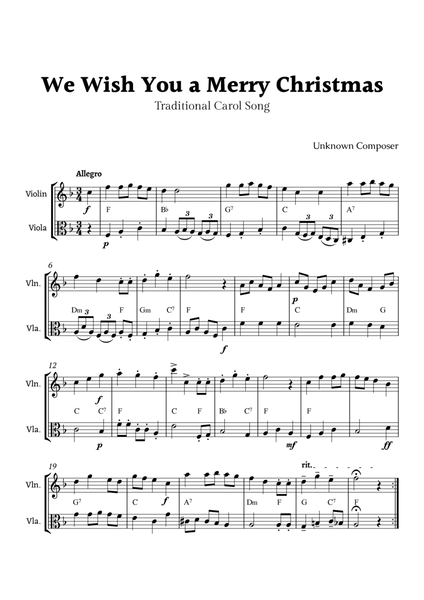 We Wish you a Merry Christmas for Violin and Viola Duet with Chords image number null