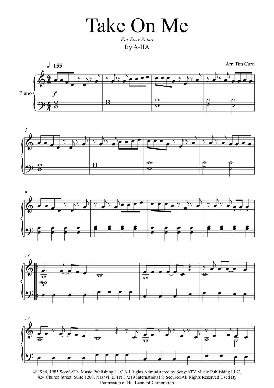 Take On Me Easy Piano scores gallery preview page 1
