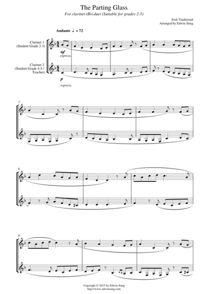 The Parting Glass (for clarinet (Bb) duet, suitable for grades 2-5) image number null