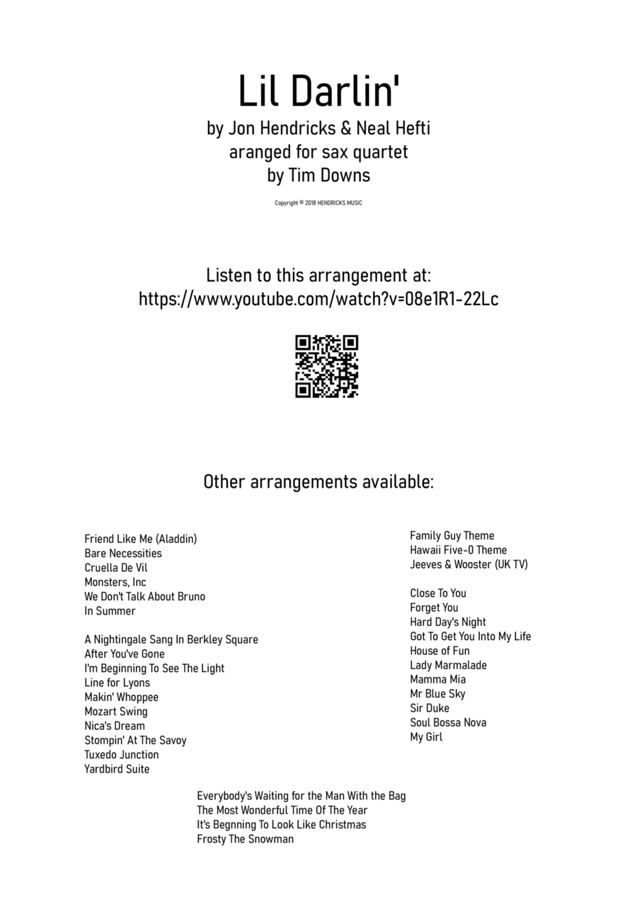 Lil Darlin' Lil Darlin' Saxophone Quartet scores gallery preview page 1