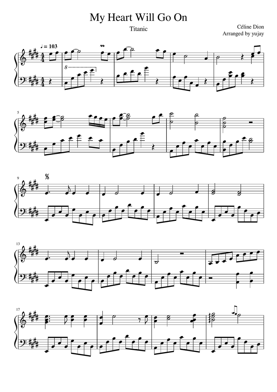 My Heart Will Go On (love Theme From 'titanic') Piano Solo scores gallery preview page 1