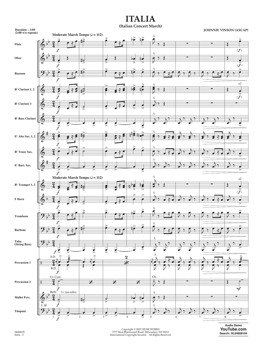 Italia (Italian Concert March) - Conductor Score (Full Score) Concert Band scores gallery preview page 3