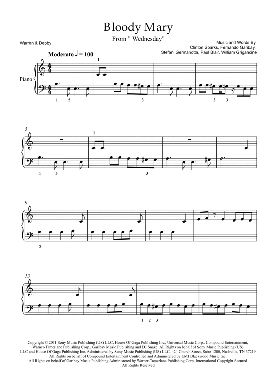 Bloody Mary Easy Piano scores gallery preview page 1