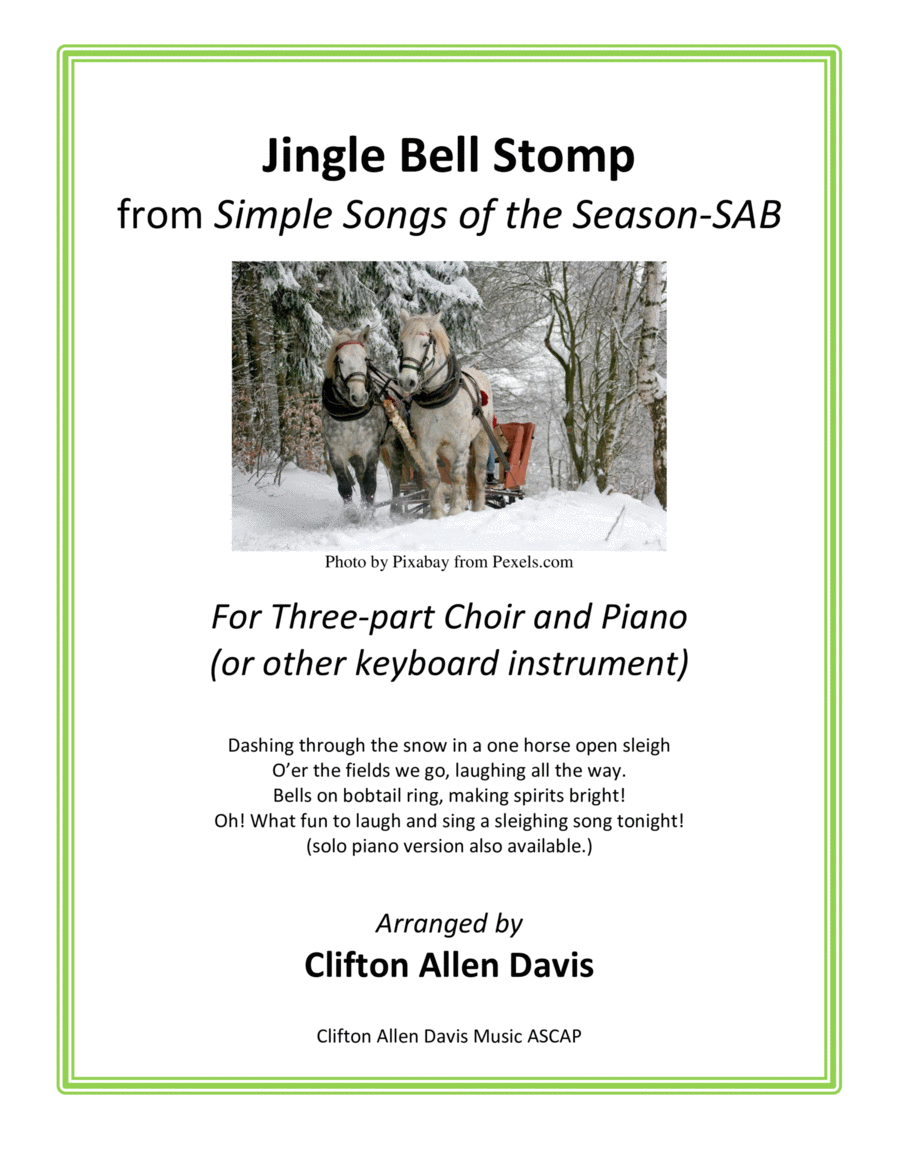 Jingle Bell Stomp for SAB choir and piano, arr. by Clifton Davis 3-Part scores gallery preview page 1