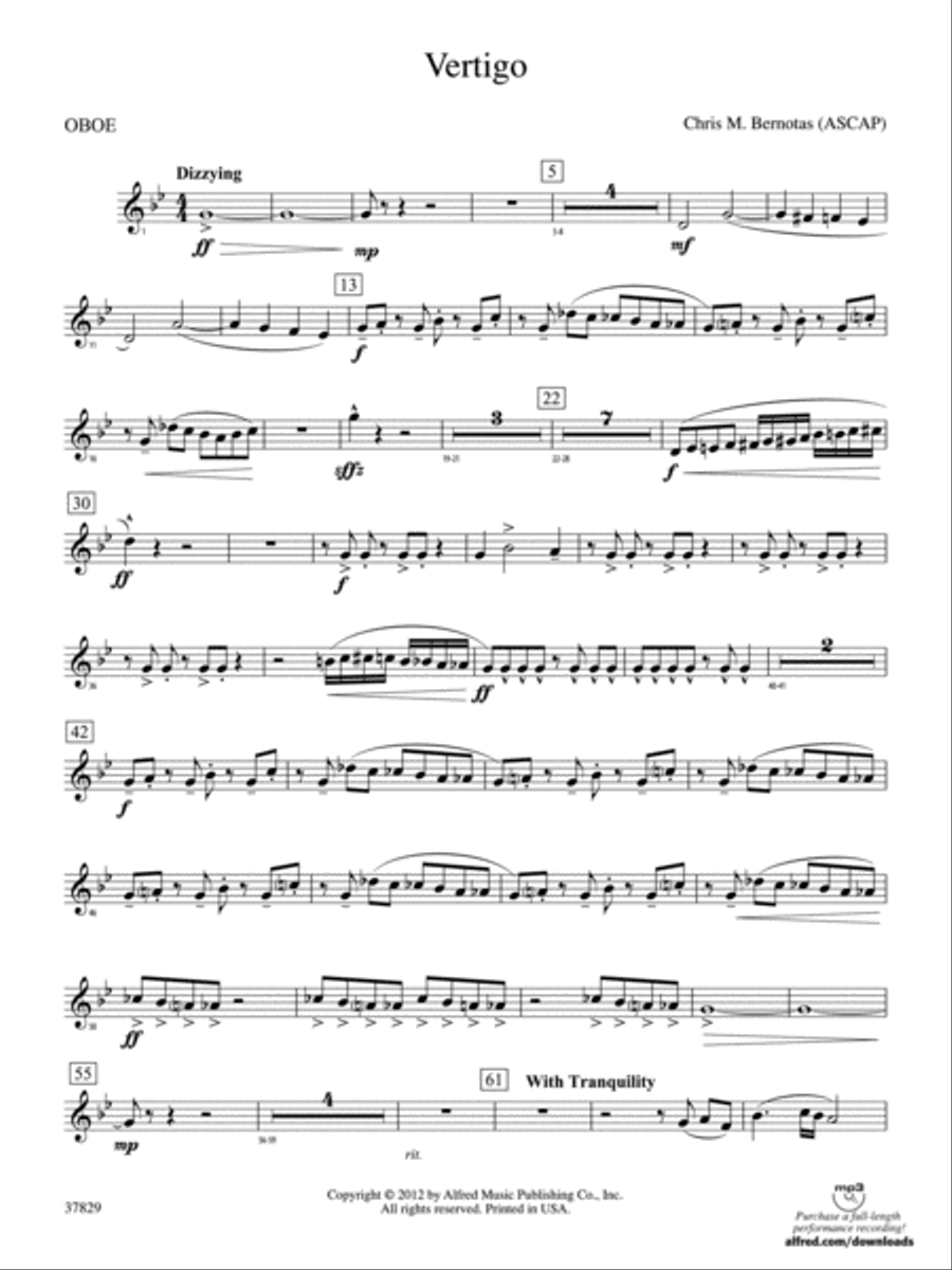 Vertigo: Oboe Vertigo: Oboe Concert Band scores gallery preview page 1
